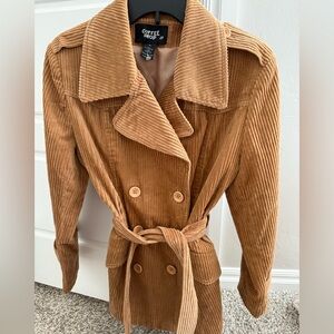 Mid-Length Corduroy Tan Belted Jacket NWOT